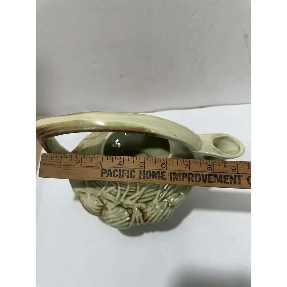 Vintage McCoy Pottery Teapot No Lid‎ + Creamer Cone in Green & Brown